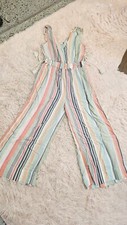 Peyton Parker Women Multicolor V-Neck Rayon Striped Sleeveless Jumpsuit Sz XS