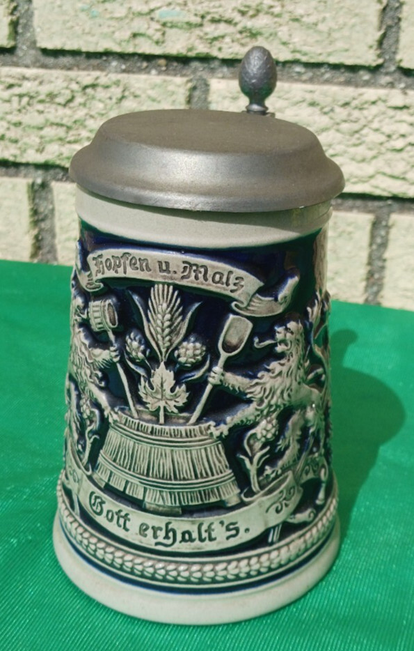 RARE W. Germany Original Beer Stein Mug Gerzit Gerz Hopfen U Malz Gott Erhalt's