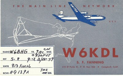 VINTAGE AMATEURFUNK QSL KARTE W6KDL 1949 CAMPBELL, KALIFORNIEN - UNITED AL