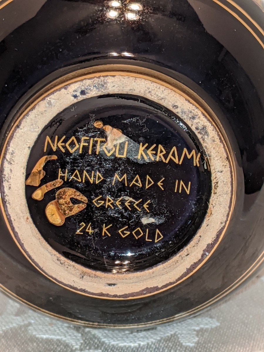 Vintage Neofitou Keramik Hand Made in Greece 24K Gold Small Vase