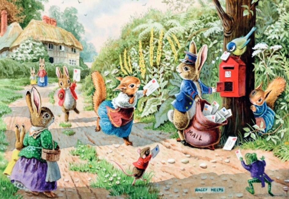 Vintage Nostalgic Woodland Animals ~ Catching The Post ~ Greeting Card~R Helps