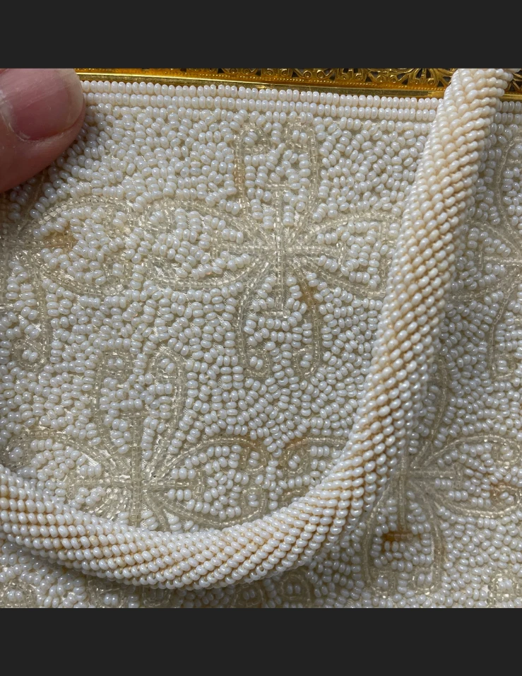 复古白色串珠晚装包钱包金色框架花卉新娘手拿包婚礼 — 第 3/4 张图片