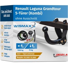 ANHÄNGERKUPPLUNG starr passt für Renault Laguna 2 Grandtour 01-07 +13pol ES ABE