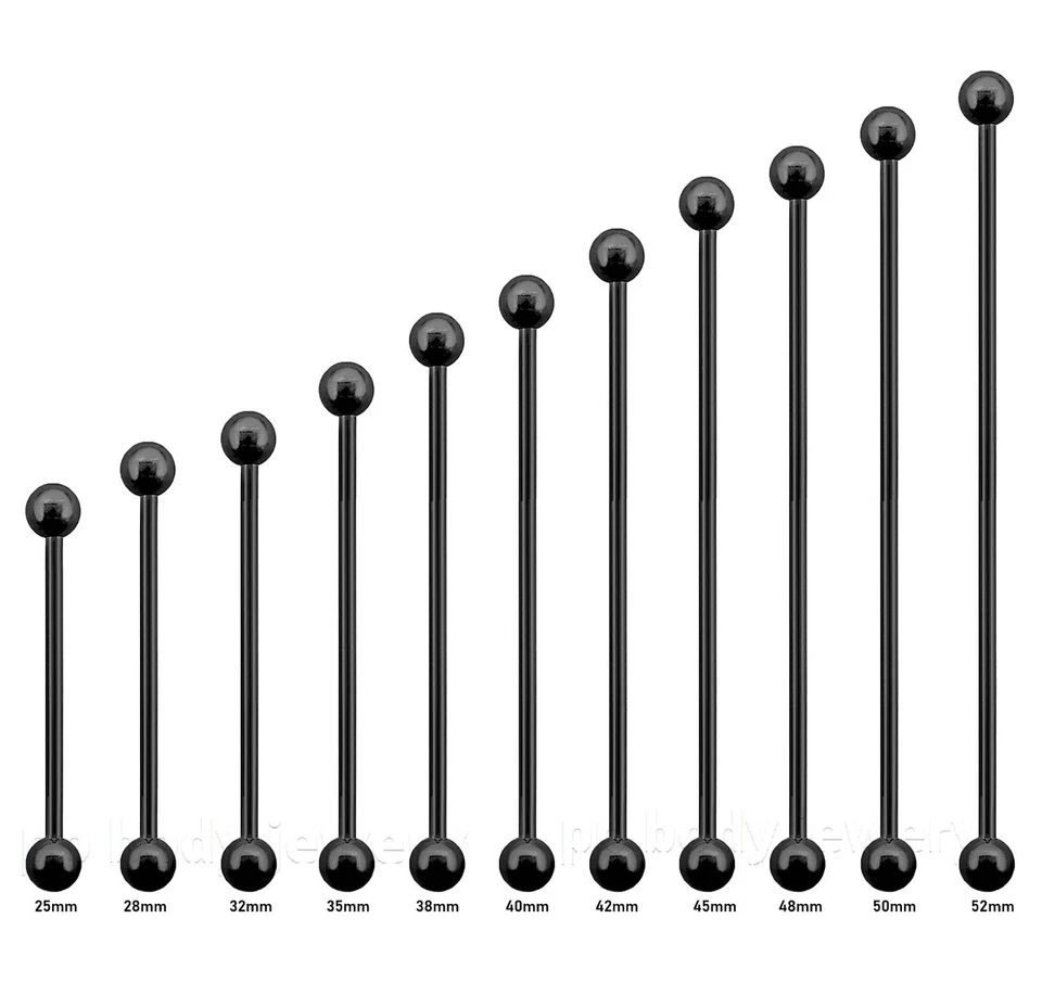 16G黑色阳极氧化316L手术钢工业杠铃带4毫米球端 — 第 2/4 张图片
