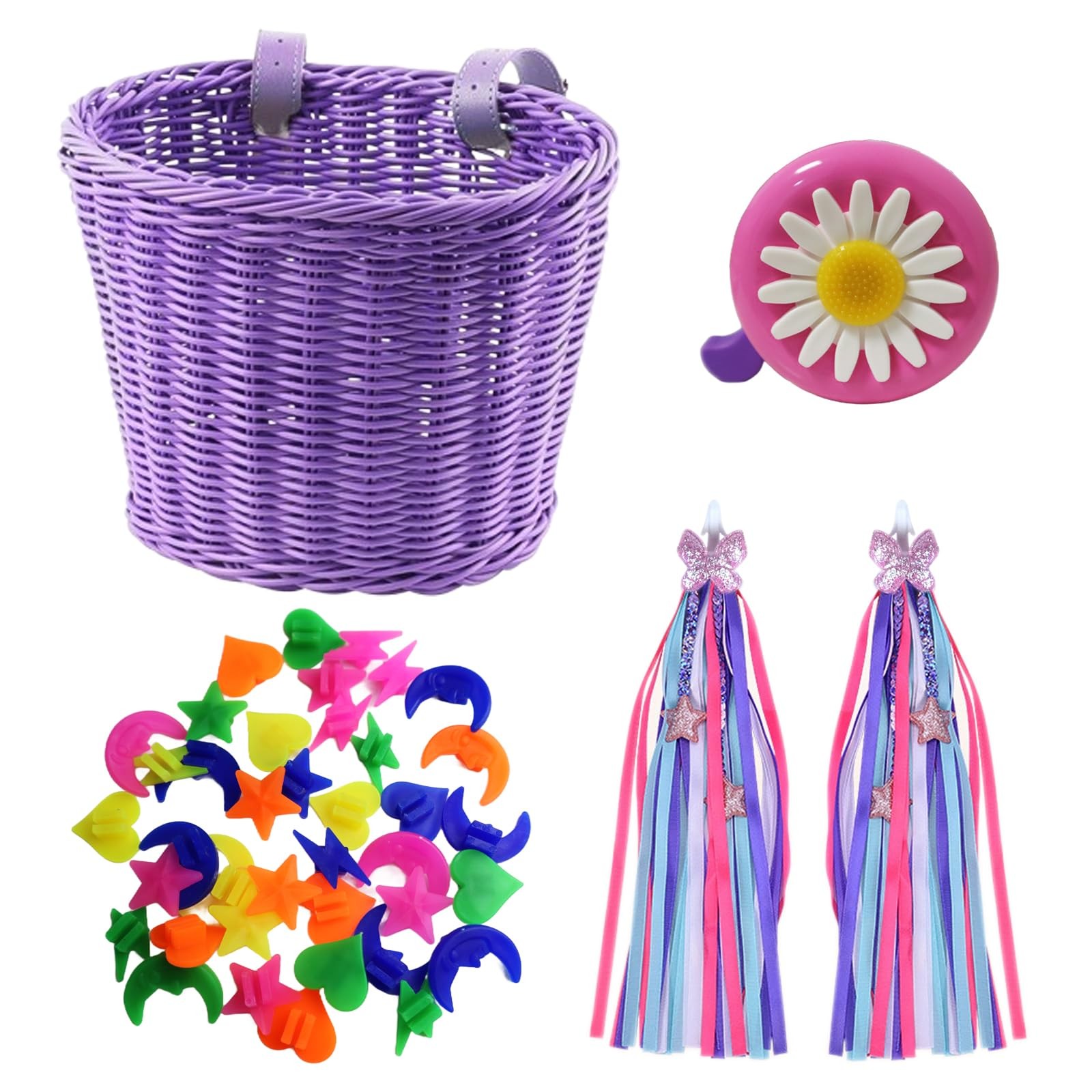 Girl Bike Basket Set w/Bell Streamers Spoke Beads Kid Bicycl