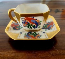 ANTIQUE CAC LENOX BELLEEK HAND PAINTED CUP AND SAUCER, STUNNING! HEAVY GOLD