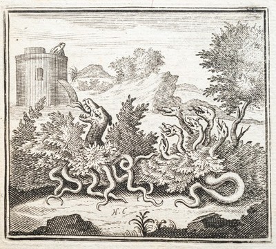 Fabeln de la Fontaine Drache Kupferstich Henrik Cause Passepartout 1728