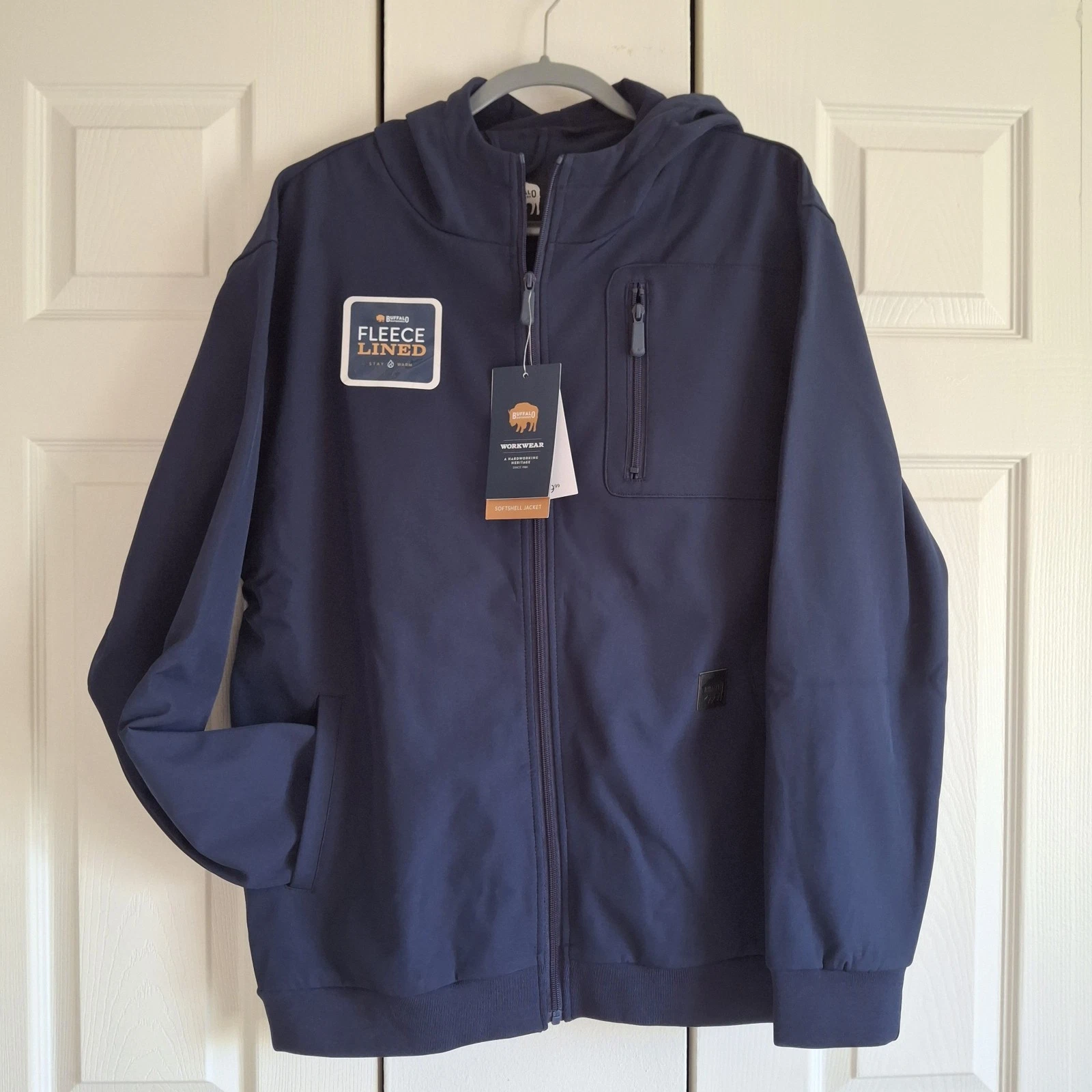 NEW Fleece Lined Jacket Mens L Navy Blue Hooded Fleece Lined Warm Zip Buffalo