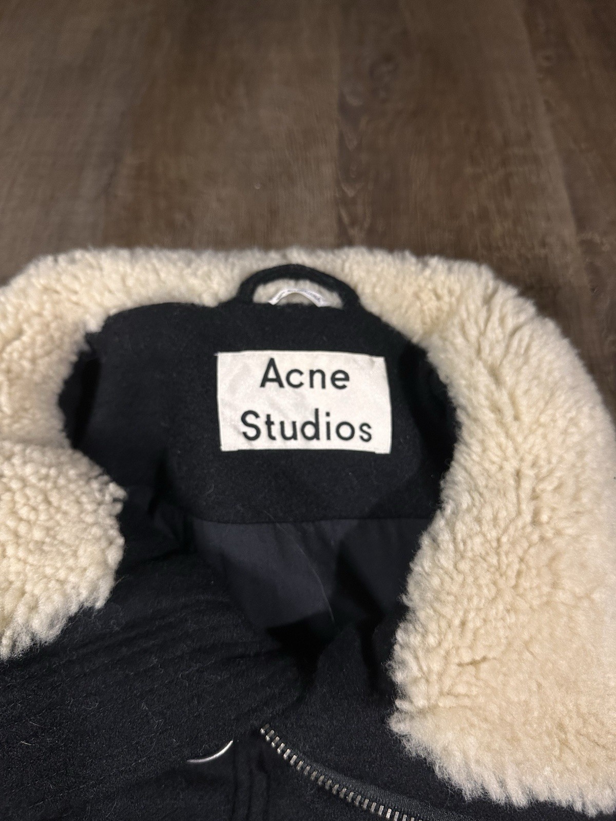 Acne Studios Mutt Shearling Trimmed Black Wool Jacket Men’s Size 48 image 4