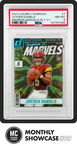 JAYDEN DANIELS PSA 2024 PANINI CLEARLY DONRUSS GRIDIRON MARVELS PLATINUM RC 1/1