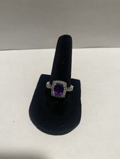 Sterling Silver Amethyst And CZ Ring Size 7. New