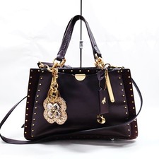 COACH Hand Bag Brown Leather Studded Shoulder Strap E189235617