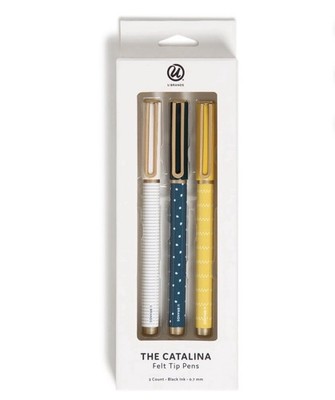 Catalina Felt Tip Pens, 3 Count, Casual Chic , 0.77 mm, Black Ink, Medium Point