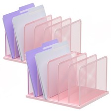 Desk File Organizer Upright Mesh Desktop Sorter Pink 5Section 2 PCS