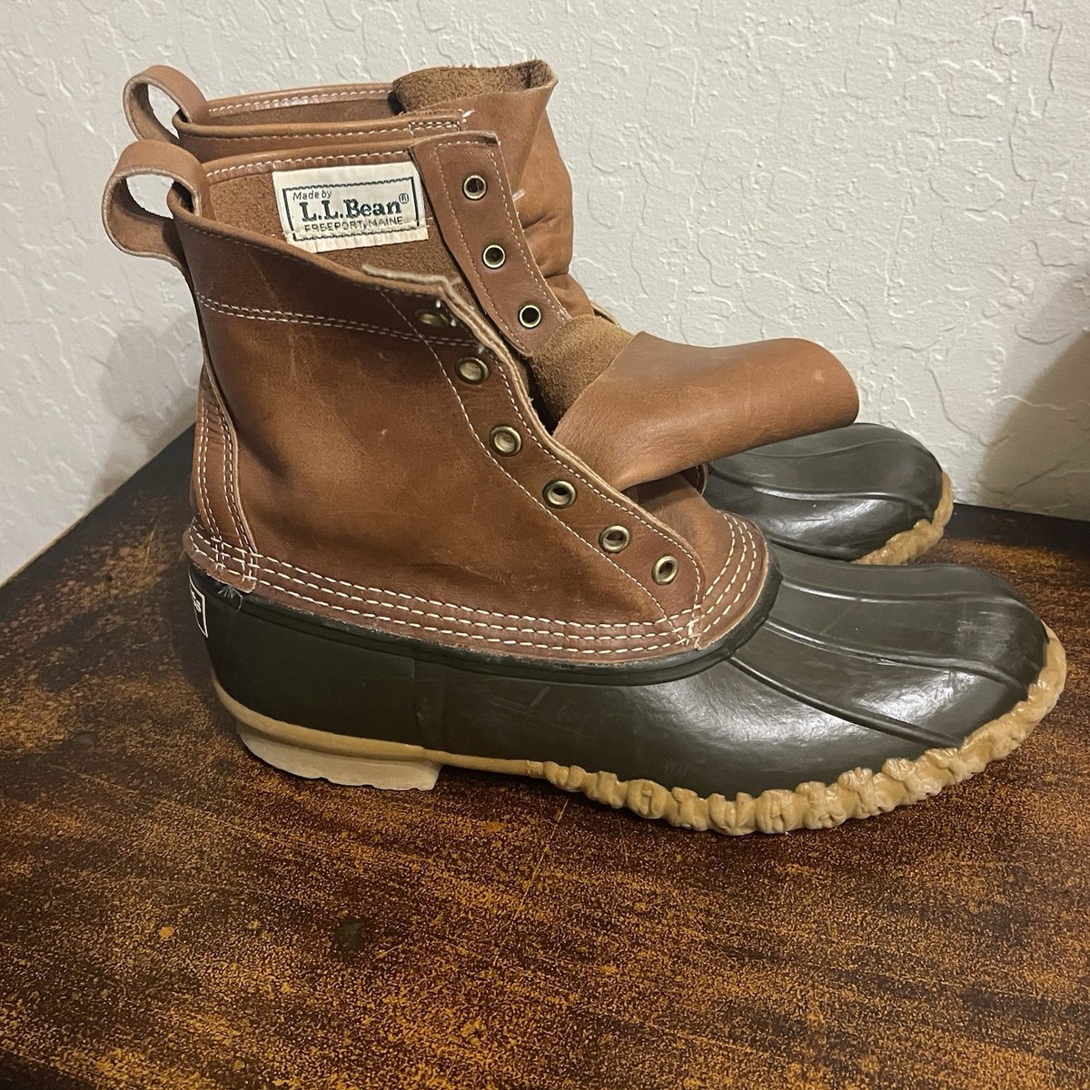 LL Bean Brown Leather Rubber Duck Boots Mens 10 Winter Mid  display picture 3