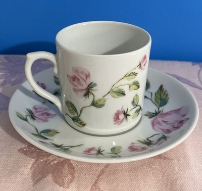 Vista Alegre Portugal  Pink Rose Porcelain Floral Demitasse Cup And Saucer Set