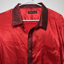 Barry Wang Red Paisley Long Sleeve Button Up Shirt Men's XLarge