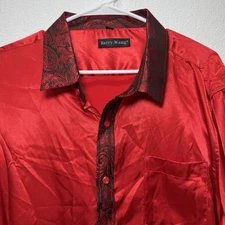 Barry Wang Red Paisley Long Sleeve Button Up Shirt Men's XLarge