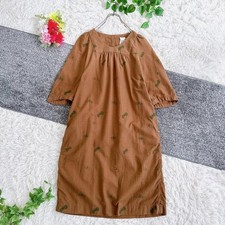 Mina Perhonen Choucho Short Sleeve Dress Brown Embroidery Butterfly