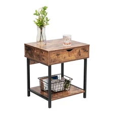 Eden Home Modern Wood End Table with Drawer and Storage Shelves in Brown