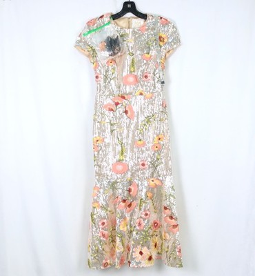 Milly Tahlia Floral Sequins Embroidery Dress In Silver & Multi Women's Size US2