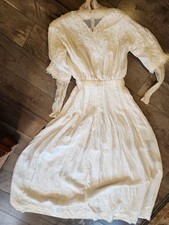 Antique Edwardian Victorian Lace Wedding Dress Silk  Lace Ivory Cream 1900-1914