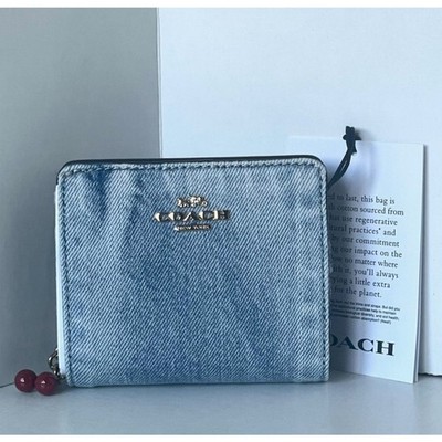 Coach Snap Wallet CEC35 Loved Denim Blue Cherry Charm Compact