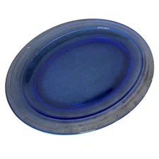 Vintage Hazel Atlas Moderntone Cobalt Blue Glass 11" Oval Platter
