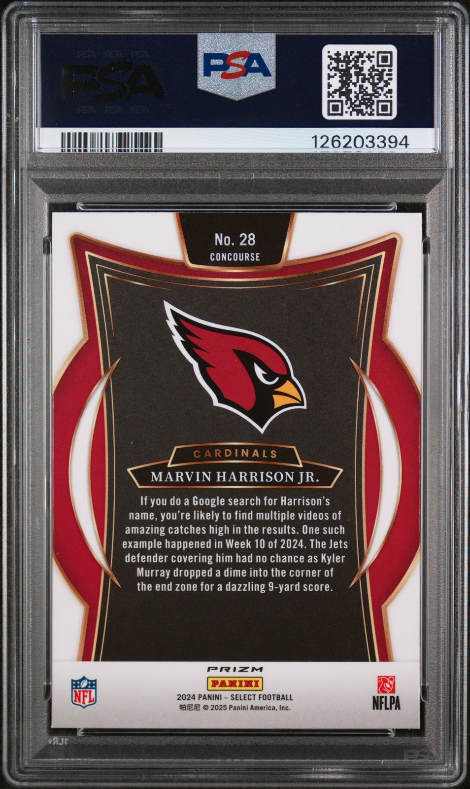 2024 PANINI SELECT BLACK & RED SHOCK #28 MARVIN HARRISON JR. PSA 10 view 2
