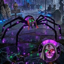 52" Halloween Giant Skull Face Spider, Lighted Outdoor Decoration with Flashi...
