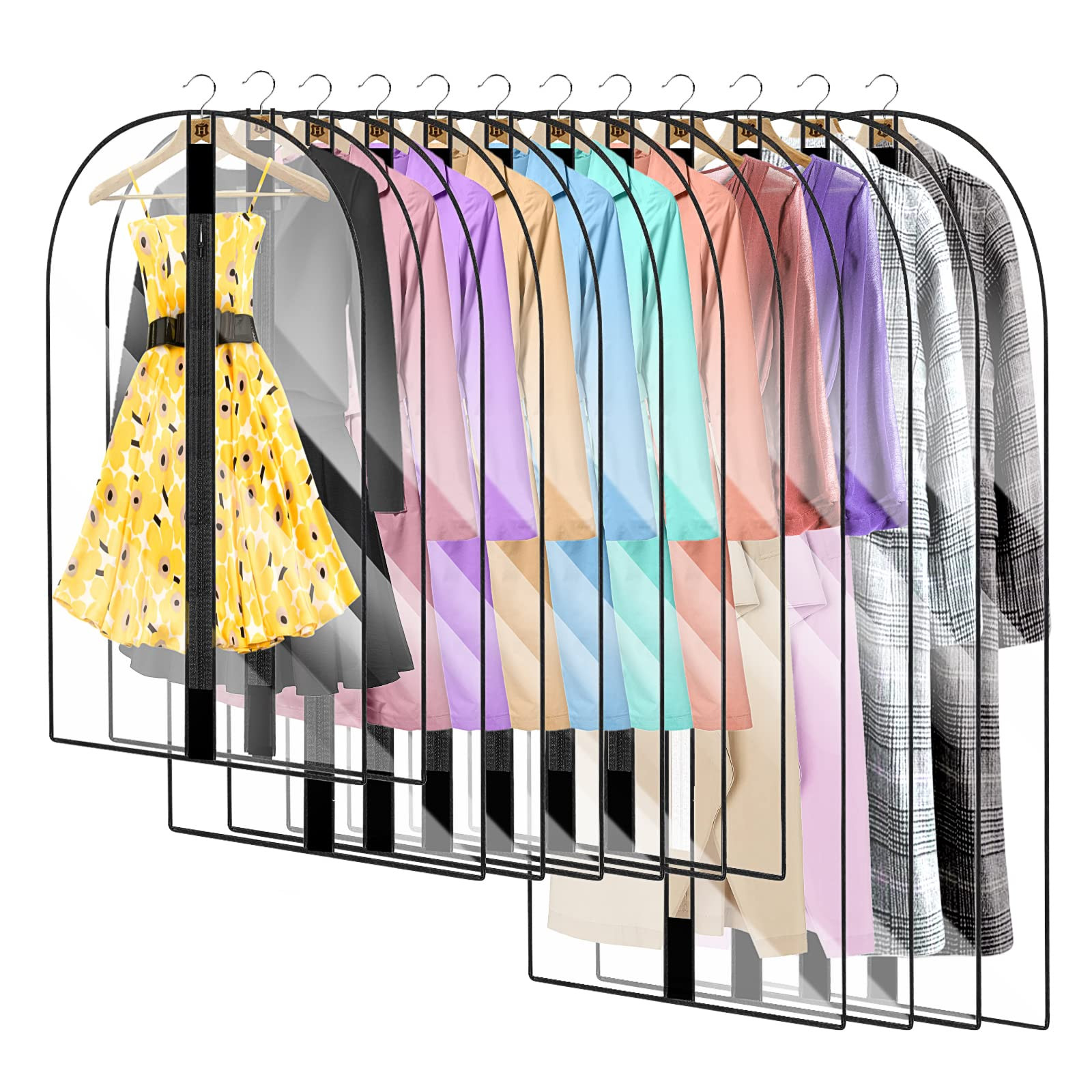12 Pack See Through Breathable Clothes Covers with Zip, Water-proof Dust-proo...