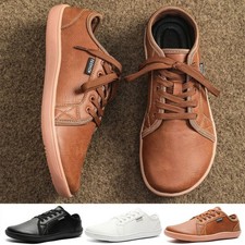 Wide Toe Barefoot Shoes Leather Casual Shoes Women Men Sneaker Lace Up Size 12.5