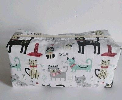 Handmade Cat Print Big Size Makeup Bag/ Pencil Case 10x4x4 