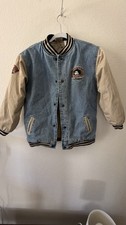 Disney Vintage 90s Mickey Mouse Unisex Kids Denim Varsity Jacket  Size L