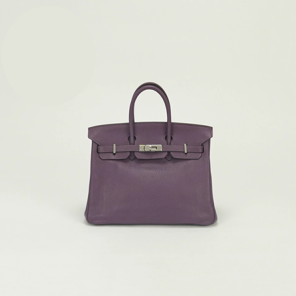 Hermes Birkin 25 Handbag Tote Bag Chevre Mysore Leather Cassis Purple K Stamp 99