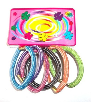 SET 6 SCHÖNE LIEBLINGSGUMMIBÄNDER MIT SILBERFADEN - 6 FARBEN - NEU - CHBN003