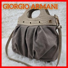 Borsa a tracolla Giorgio Armani marrone manico coccodrillo plissettata logo GA 30x27x11 cm