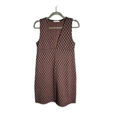 Zara Red and Gray Geometric Print Sleeveless Low V Neckline Mini Dress M