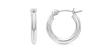 14k White Gold Small Round Hoop Earrings, 12mm 0.48 inch Diameter