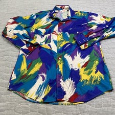 Vintage Roper Shirt Mens Medium Multicolor Abstract Western Long Sleeve 80s