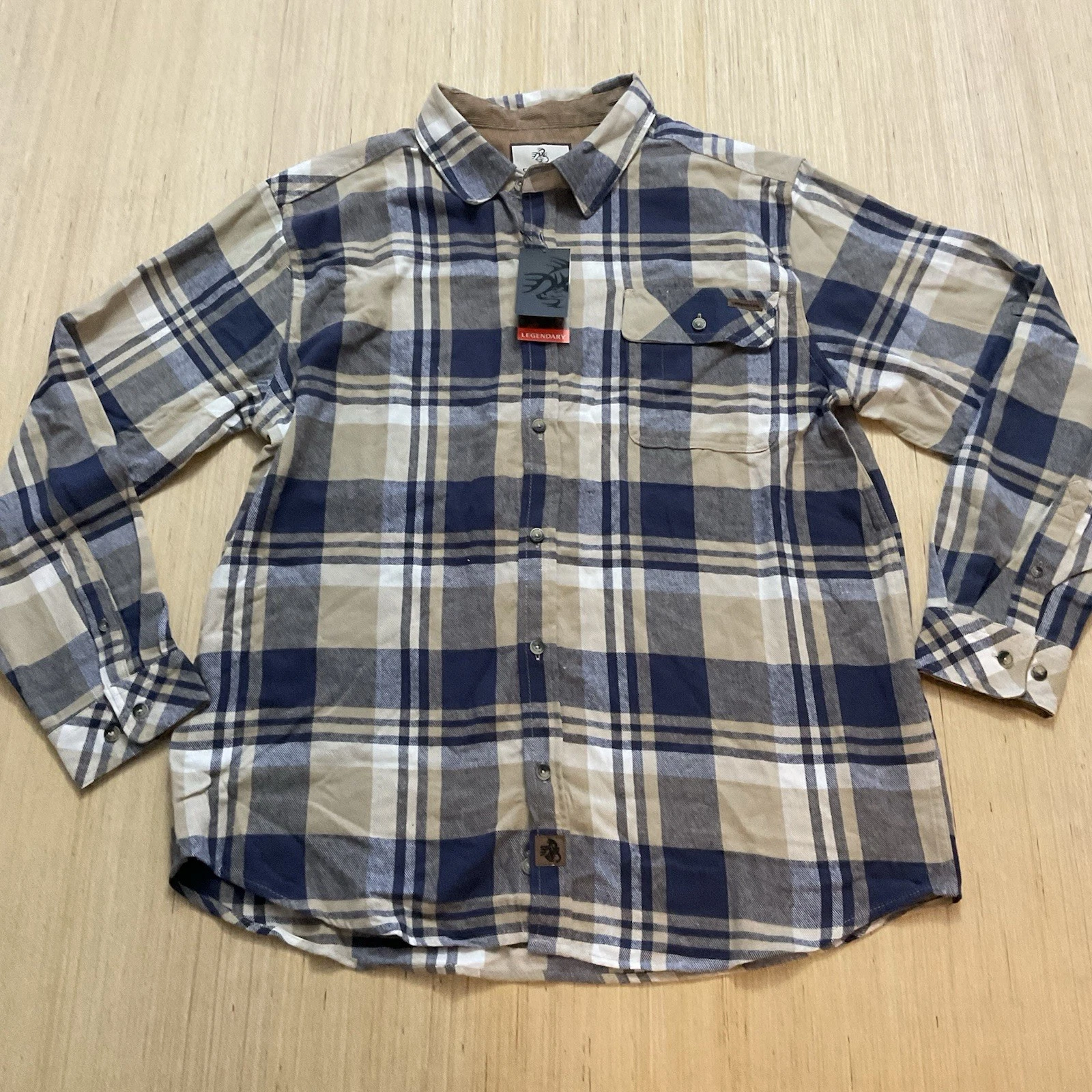 Legendary Whitetails Blue Plaid Button Down Flannel Long Sleeve Mens Size XL New
