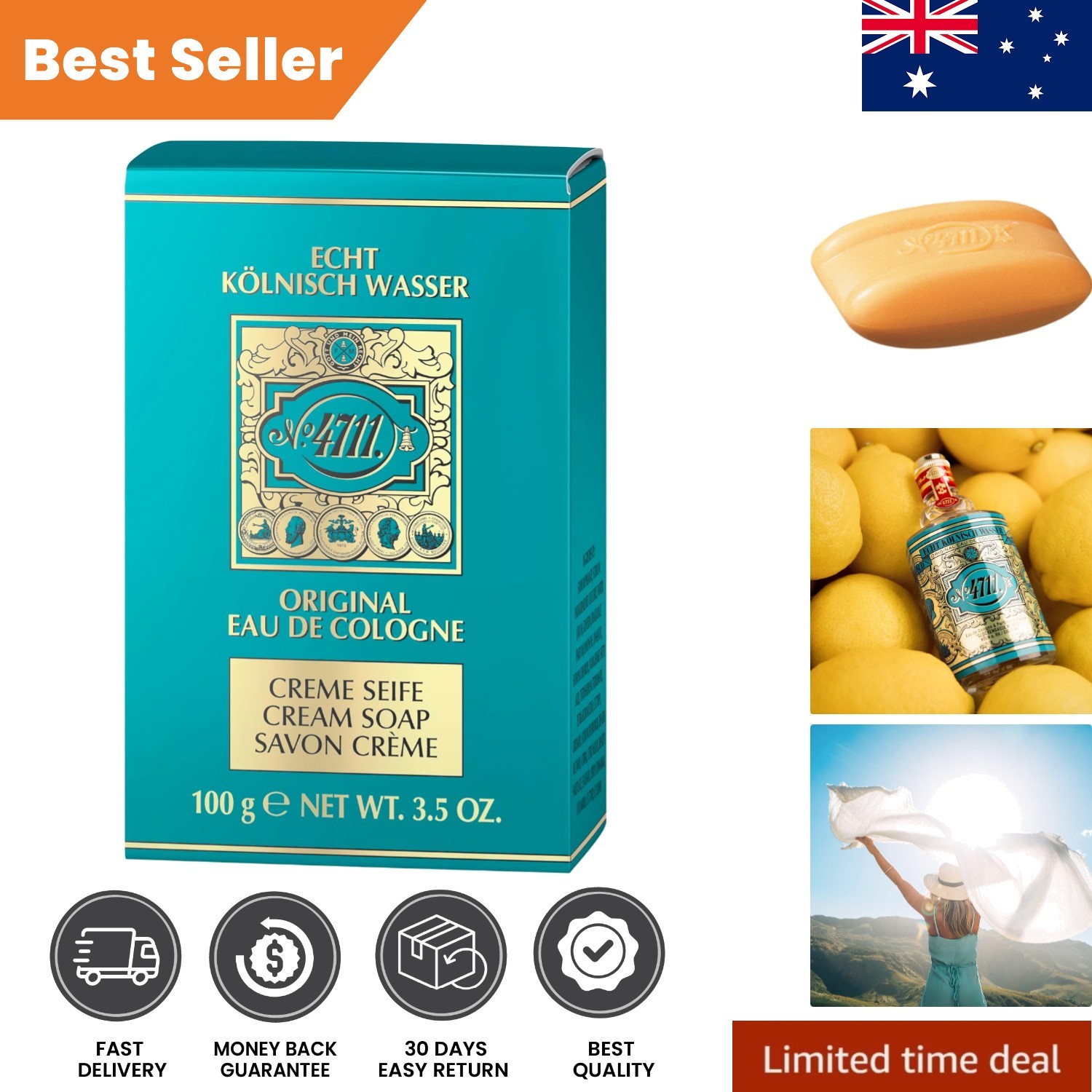 Eau de Cologne Cream Soap Bar 100g – Luxuriously Moisturizing Wash