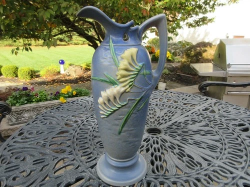 Roseville Pottery Freesia Blue 1945 Mid Century Modern Art Pottery 15" Ewer