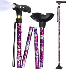 Walking Cane with LED Light, Folding Cane for Women and Men, Portable Foldable
