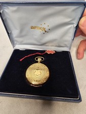 Arnex 17 Jewels Mechanical Full Hunter Gold Pocket Watch with Box  Papers