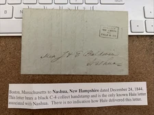 Hale & Co. Stampless Cover Boston MA to Nashua NH DC3798 **ONLY KNOWN USE**