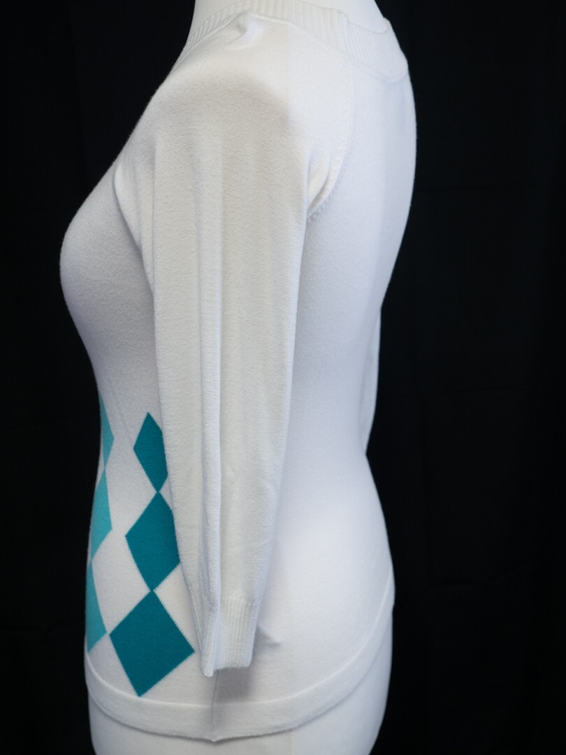 Next Women's Scoop Neck Jumper White/Turquoise UK12 Pre-Owned image 4