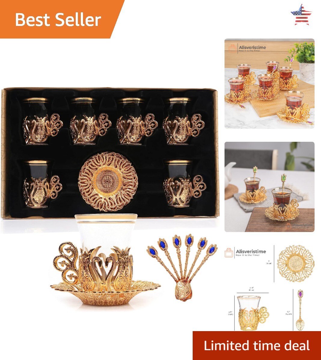 Set of 6 Turkish Tea Glasses - Handmade Ottoman Inspired Design