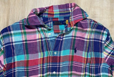 NWOT Polo Ralph Lauren Womens Dress Multicolor 0 Linen Madras Plaid Blue  Pony | eBay