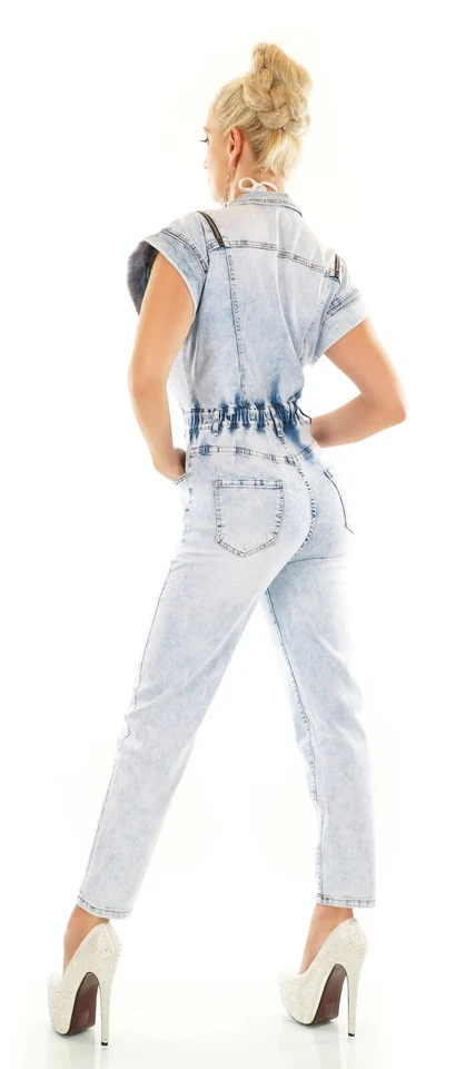 Damen Jeans Overall Hose 7/8 Länge Jumpsuit Stretch Denim locker bequem XS-XL - Bild 4 von 4